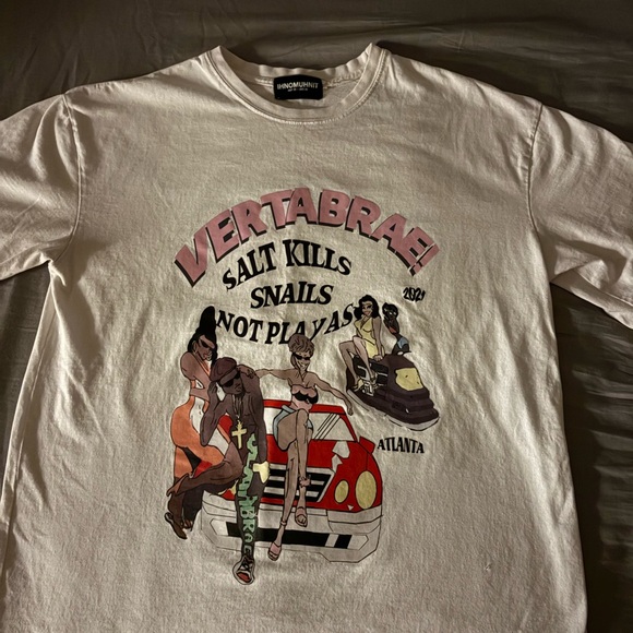 White and Pink Short Sleeve Tees with Graphic Design - Picture 2 of 2